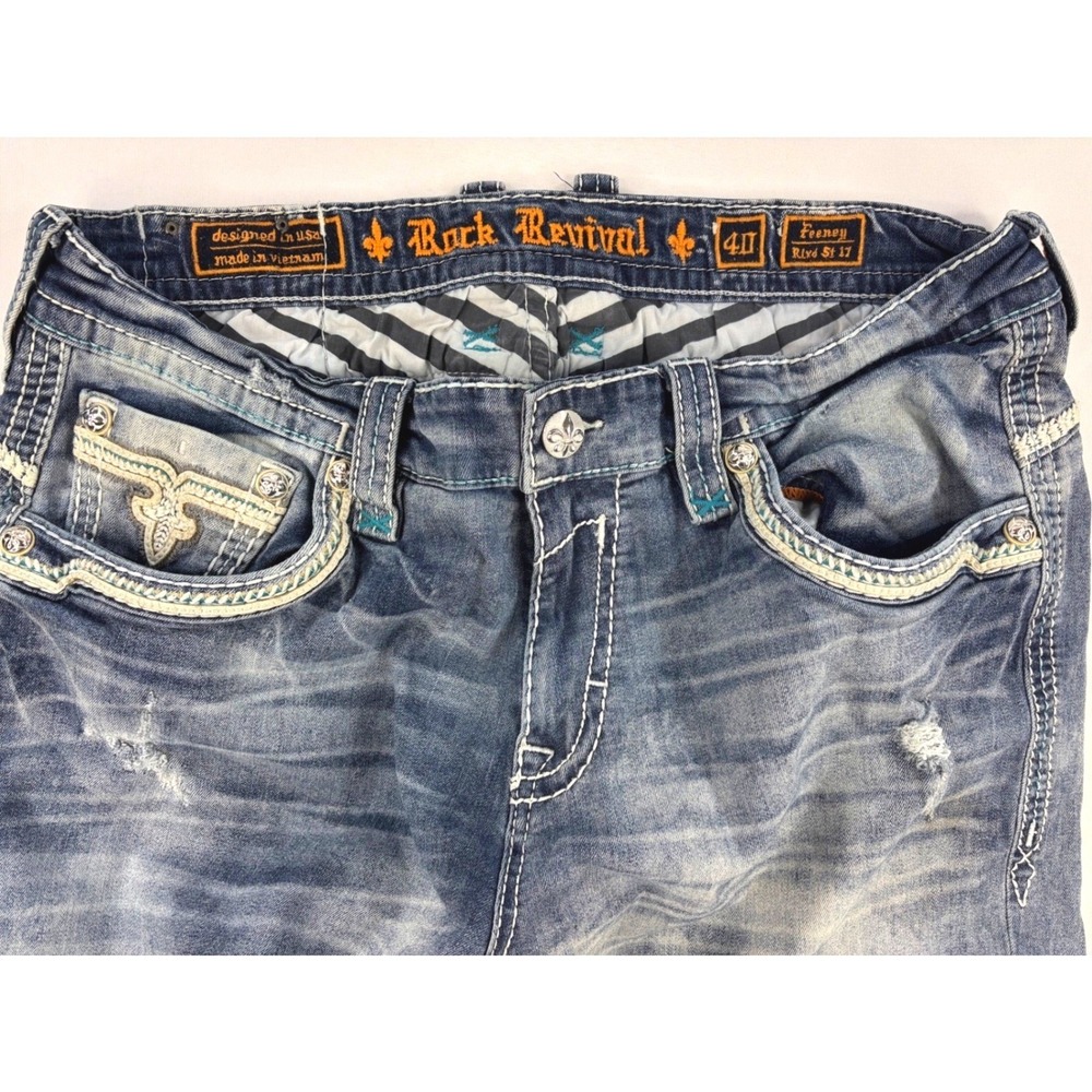 Rock Revival Feeney Relaxed Straight 17 Jean Waist 40 - Picture 4 of 10